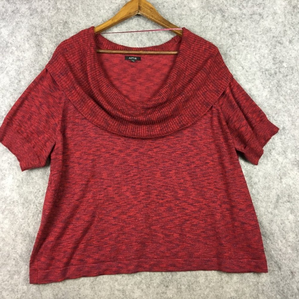 Apt 9 Sweater 2X Cowl Neck Draped Short Sleeve Red Space Dye Career Casual Holid